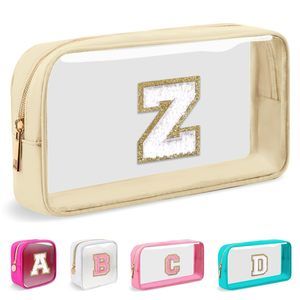 Small Clear Personalized Initial Makeup Bag, Preppy A-z Chenille Letter Patch🐶